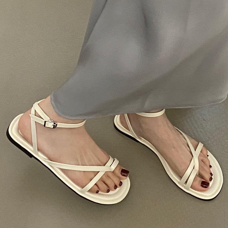 

Fashion Fashion Buckle Strap Footwear Women Flats Sandals Shoes 2025 Summer Beach Female Casual Flip Flops Ladies Flat With Sandals 35 бежевый