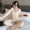 Mädchen Langarm Pyjama Spitze Sexy Zweiteiliges Set Modal Baumwolle Damen Hauskleidung Lounge Schlafbekleidung Pijama Nachtanzug