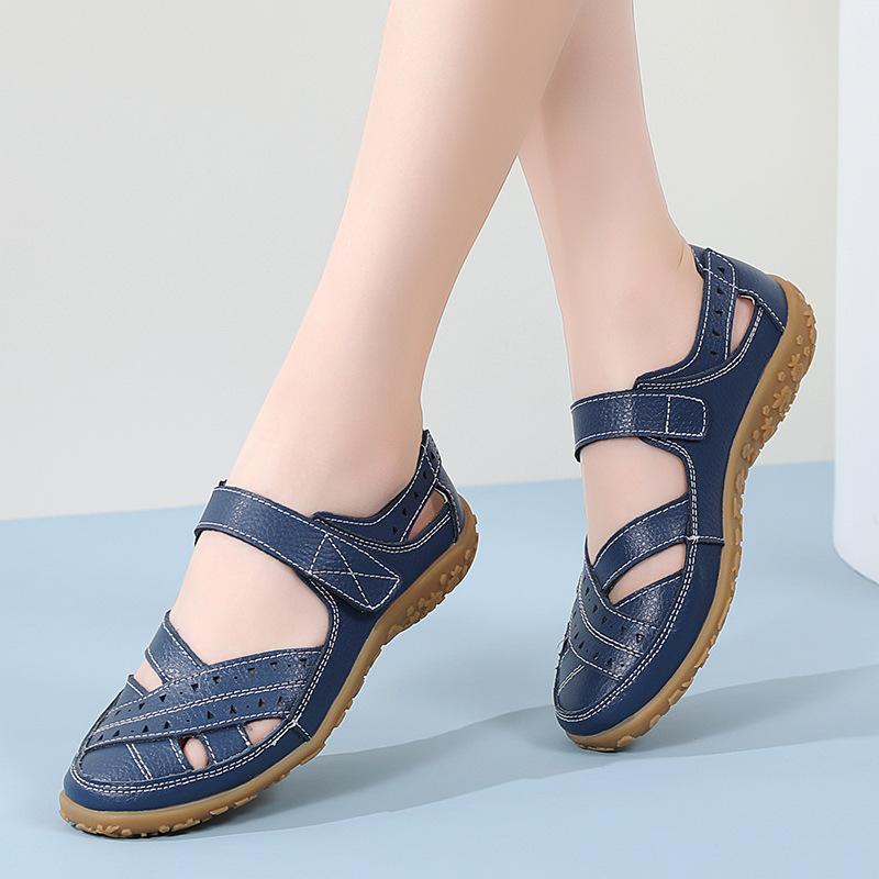 Spot Large-size Summer New Style Women's Sandals Nurse Small White Shoes Hollow Hole Shoes Genuine Leather Casual Women's Shoes