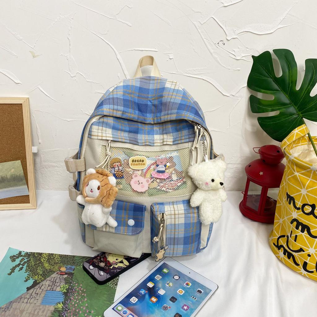 Schoolbag Female Harajuku High School Elementary School Elementary School Student Plaid Backpack Cute Large Capacity Travel Backpack