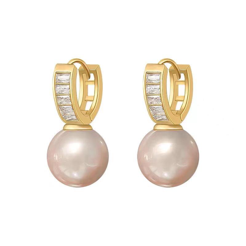Pink Pearl Zircon U-Shaped Ear Cuffs - Geometric Design Pearl Slimming Earrings
