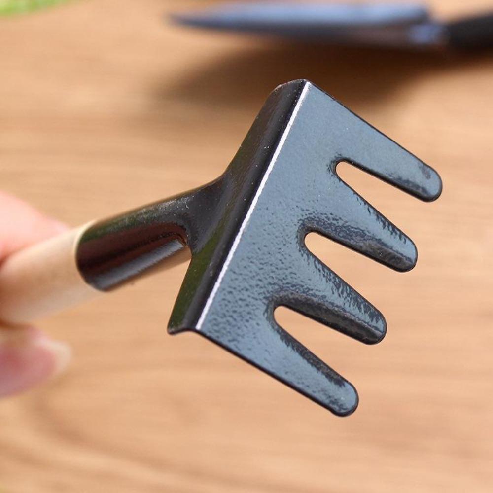 3pcs Mini Portable Gardening Tool Metal Head Shovel Rake Spade Garden Plant Wooden Handle Tool Set