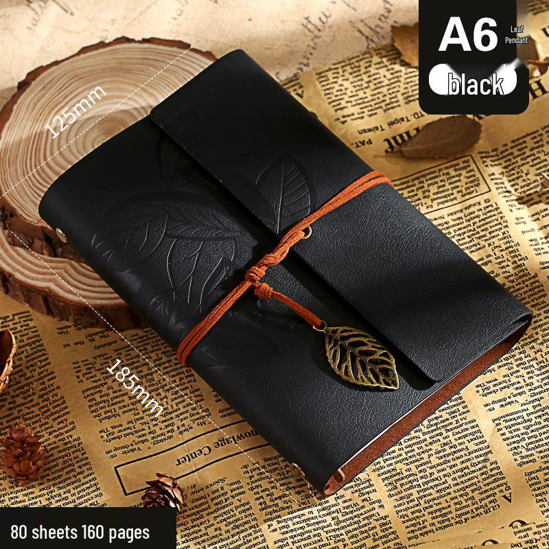 Retro Leaf Creative Diary: Cowhide Paper Gift Set for Students & Teachers - Convenient Sketch Notebook