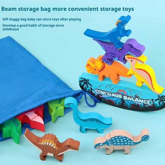 1 Set Dinosaur Building Block Stacking Game Kids Educational Wooden Cartoon Dino Brick Stacking Balance Tower Toy Toddlers Boys Girls Gift