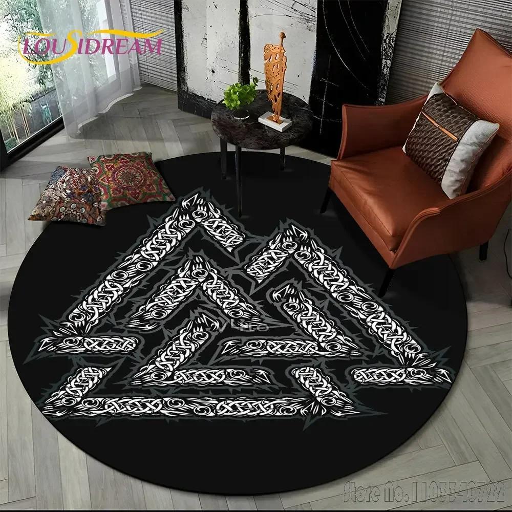 Viking Valknut Yggdrasil Tree of Life Rug Round Carpet 80cm Chair Non-slip Floor Mat Crawling For Kids Living Room Decor