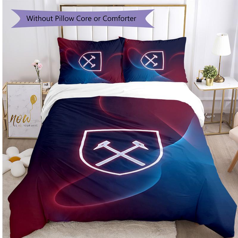Set Lenzuola Stampato West Ham United Football 3 Pezzi, Comodo Set Copripiumino per Camera da Letto Amico della Pelle
