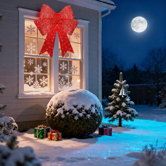 LED Sløyfedekorasjon Rød Nettlysende Sløyfelys med 50 Lys & 8 Lysmoduser Batteridrevne Lys for Utendørs Juledekor