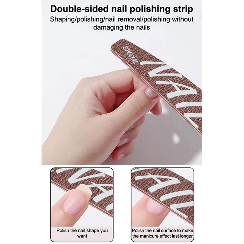 Pro Manicure Nail Files Dual Sided Nail Care Tools Buffing Sanding Halfmoon Shapes Nails Washable 100/150/180/240 Grit