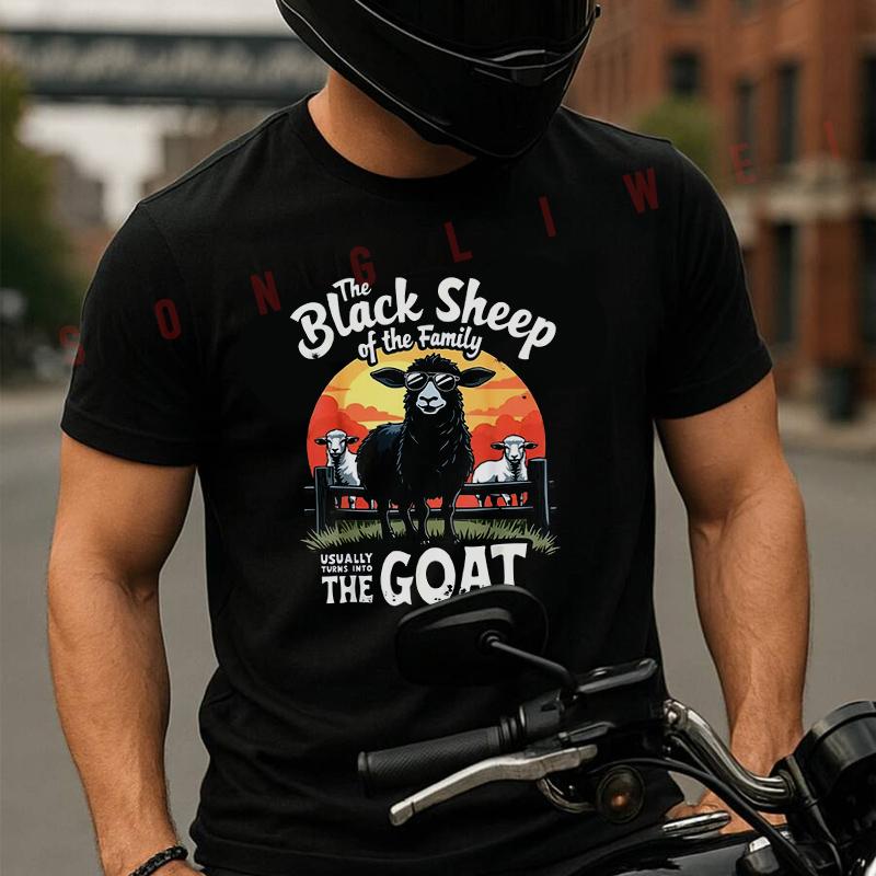 Black Sheep Family Goat Pattern Moto T-Shirt Men And Women Aesthetic High Quality Cotton Tees