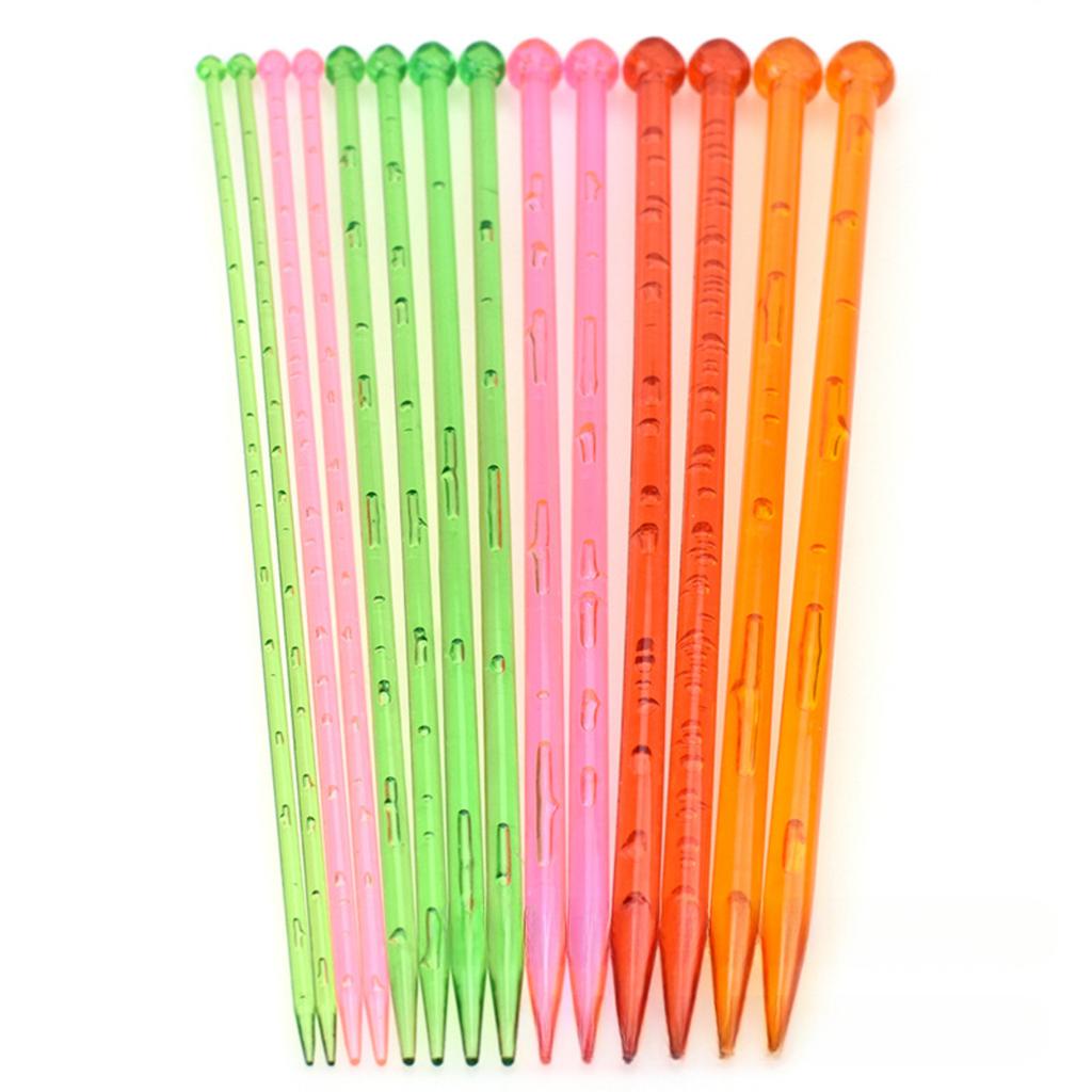 14pcs/set Candy-Colored Plastic Crystal Knitting Needles Weaving Tools Crochet Needles DIY Scarf Sweater Needlework Set