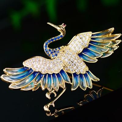 Women Crystal Crane Bird Brooch Pin Rhinestone Brooches Lapel Gift Wedding Party