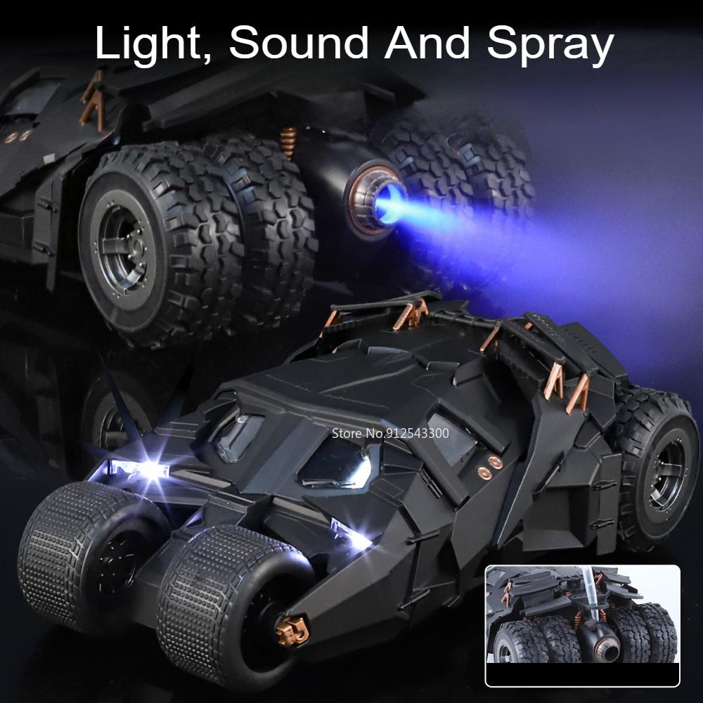 1:24 Scale Batmobile Model Classic Car Toy Metal Diecast Sound & Light Spray Fighting Vehicle Models Decoration Display Ornament