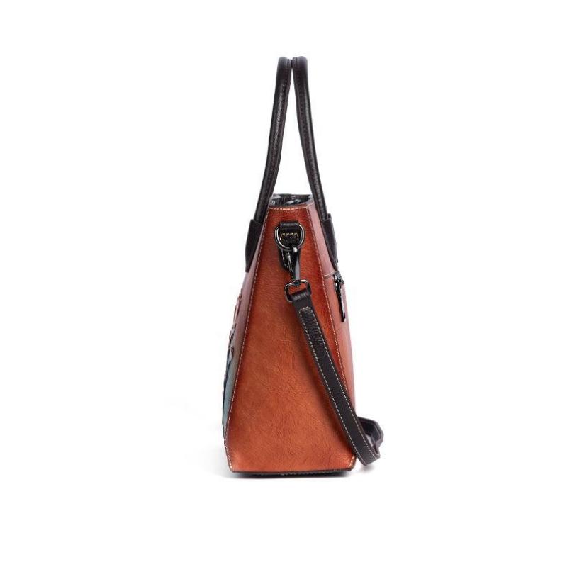 Johnature Retro Embossed Women Tote Bag Genuine Leather Luxury Handbag Leisure Natural Soft Cowhide Large Capacity Shoulder Bags