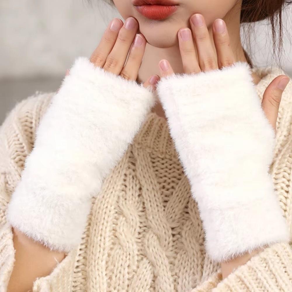 Exposed Finger Half Mittens Thick Fingerless Gloves Protable Knitted Gloves  for Women Girl