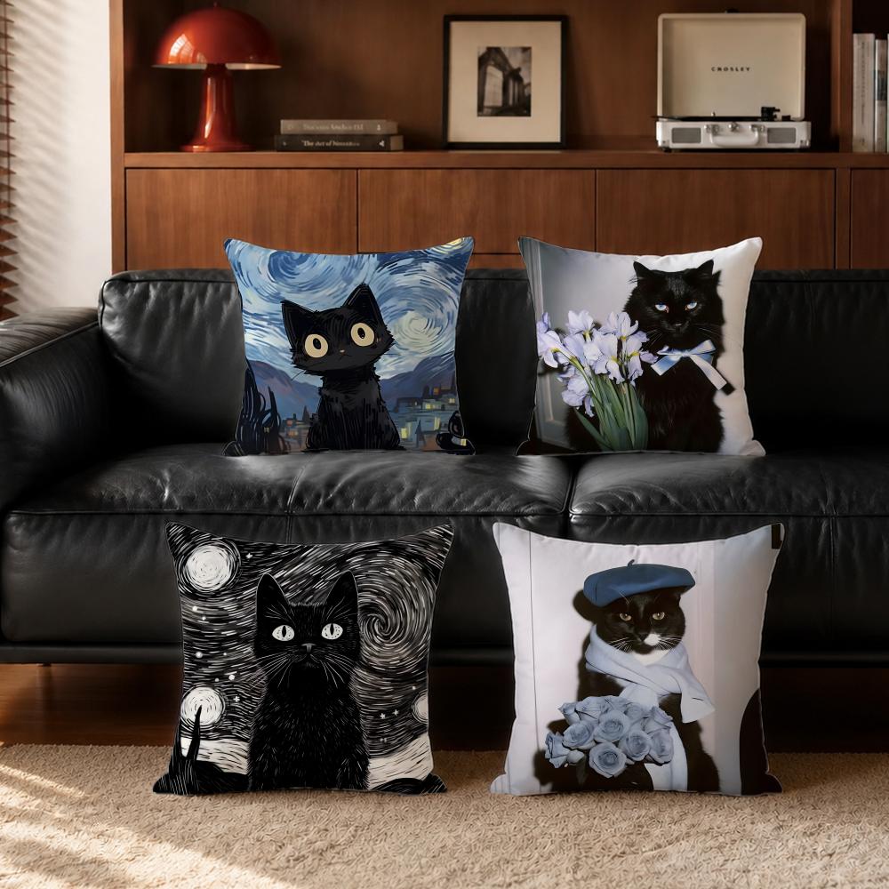 Cute bblack cating Cushion Cover Cushion Cover Set Pcs x x x Pillowcase Decorative Sofa Home Decor
