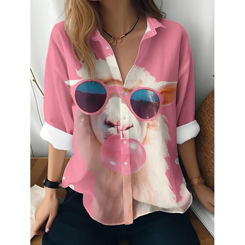 Womens Loose Fit Long Sleeve Cotton Linen Shirt With 3D Floral Print Casual Blouse 2025