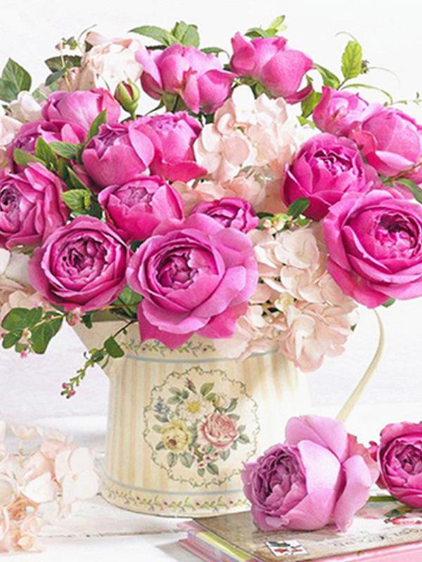 5D DIY Diamantové malování květin Sada váz s vrtačkou Kompletní vrtací vyšívání Mozaika Růžové umění Obrázek kamínků Dárková dekorace