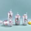 Water bottle creative unicorn double plastic cup high value male and female students cartoon summer straw cup children's water cup