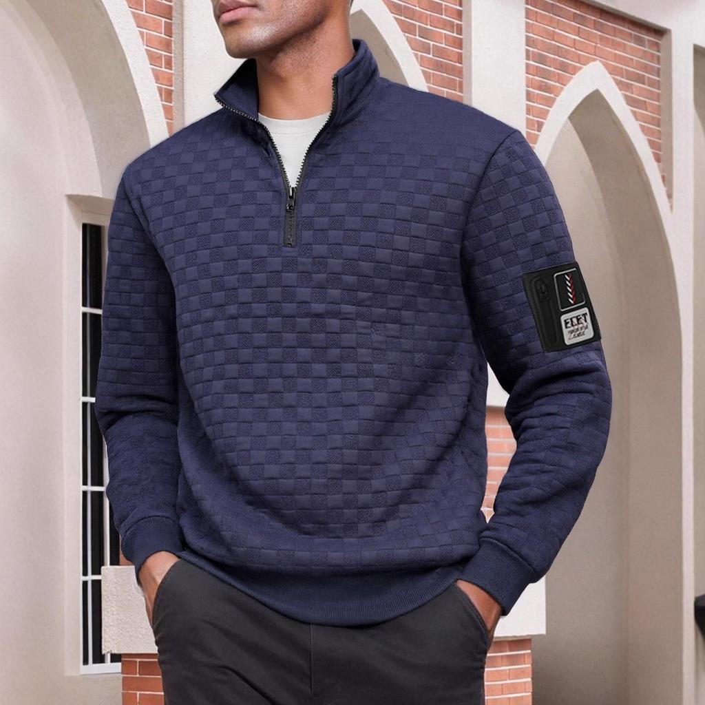 Men's Tactical Fleece Stand Collar Plaid Zipper Hoodie Jacket