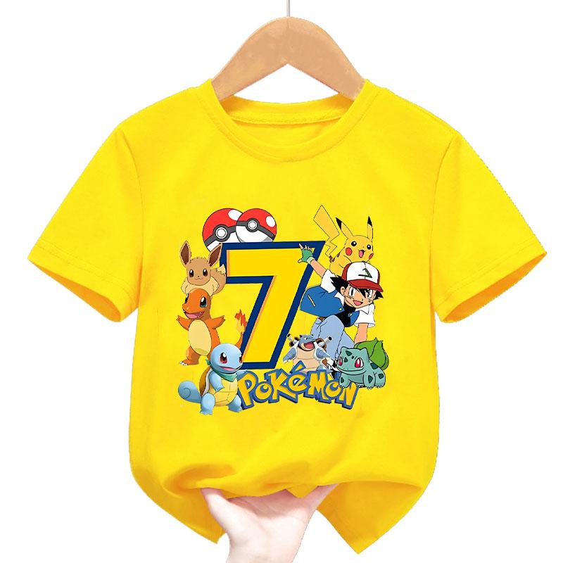 Summer Pokémon Pikachu Short-Sleeve T-Shirt for Kids and Teenagers, 100% Cotton, Cute, Versatile, Casual, Loose-Fitting Top