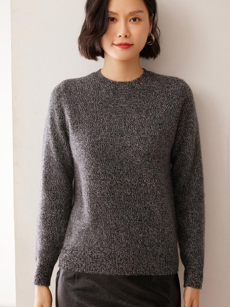 Women's Loose Fit Cashmere Sweater – Flower Yarn Round Neck Long Sleeve Pullover