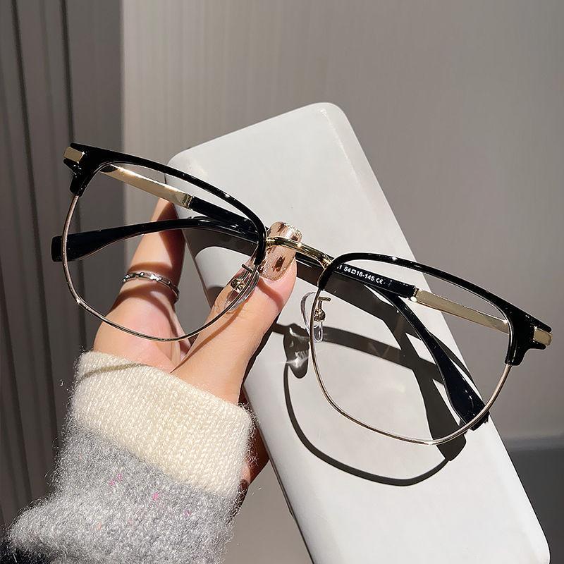 Men's Trendy Techie Half-Rim Square Glasses Frame in Green for Large Faces, Fit for Prescription Lenses.