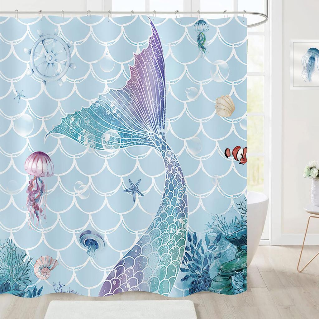 Nautical Mermaid Shower Curtain Ocean Sexy Women Fantasy Sea Mysterious Seascape Bathroom Curtain Polyester Fabric With Hooks