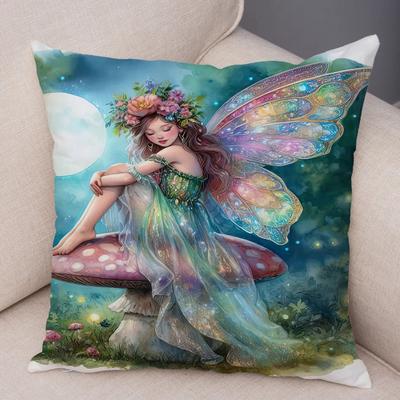 Süßes Cartoon Waldmädchen Elf Kissen Doppelseitiger Druck Kissenbezug Dekor für Sofa Zuhause Super Weicher Plüsch Kissenbezug ,(5)