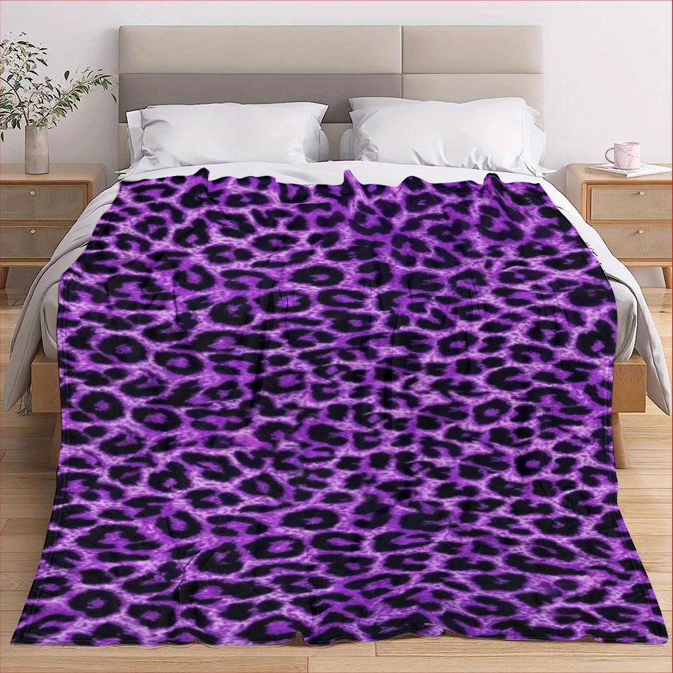 Royal Purple Leopard Blanket Reversible Flannel Throw for Luxe Style AllSeason Comfort Regal Elegance Gift