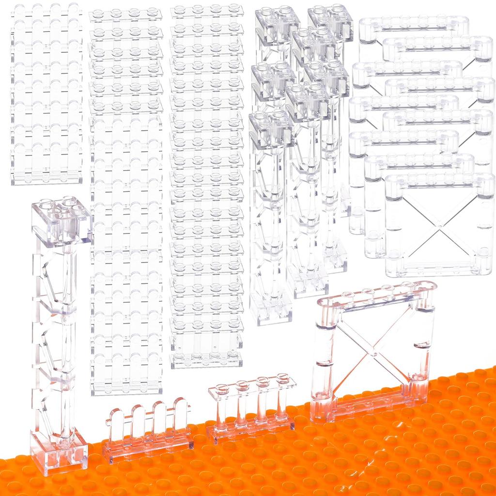 Domoni Clear Mock Farm City Building Block Set with Picket Fence Accessories Compatible with Lego Creative Blocks for Kids 66-Piece & -