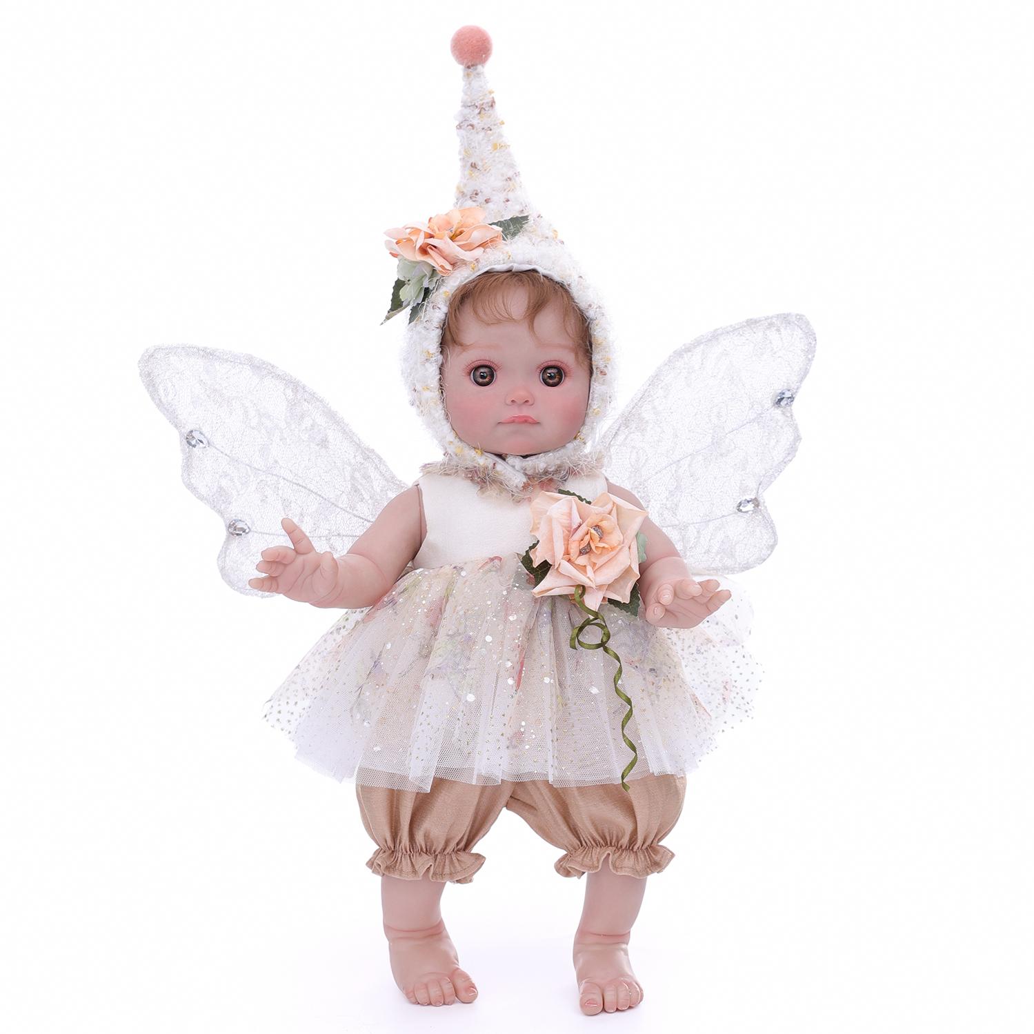 

Полностью силиконовый виниловый пупс Реборн 18 дюймов Косплей Фея Ангел Милые куклы-младенцы с прошитыми волосами и крыльями Модные рождественские подарки Игрушка Украшение