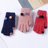 Women Knit Gloves with Cute Plush Ball Warm Hands Keeper Lady Touch Screen Gloves