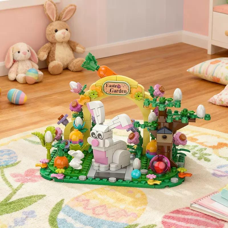 294Pcs Easter Egg Bunny Garden Building Blocks Model With Color Box And Paper Instruction Manual, Assembled Bricks Kids Toy Gift