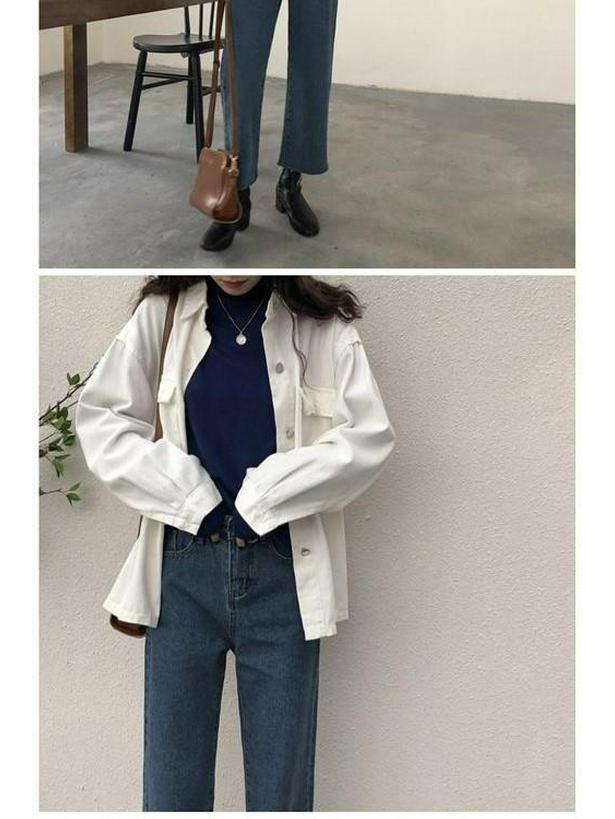 Women's Retro White Denim Jacket - Korean Hong Kong Style, Versatile Casual Loose Fit, Short for Spring/Autumn