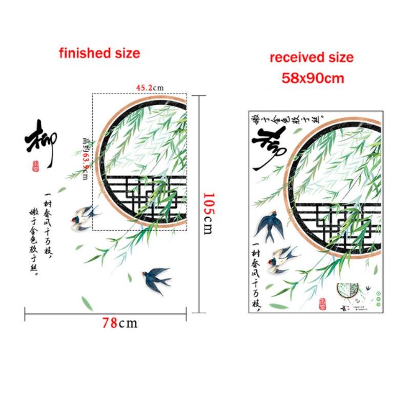 Ancient Chinese Hanfu Beauty Poem Window Wall Stickers Peach Plum Blossom Pear Flowers Home Decor Murals