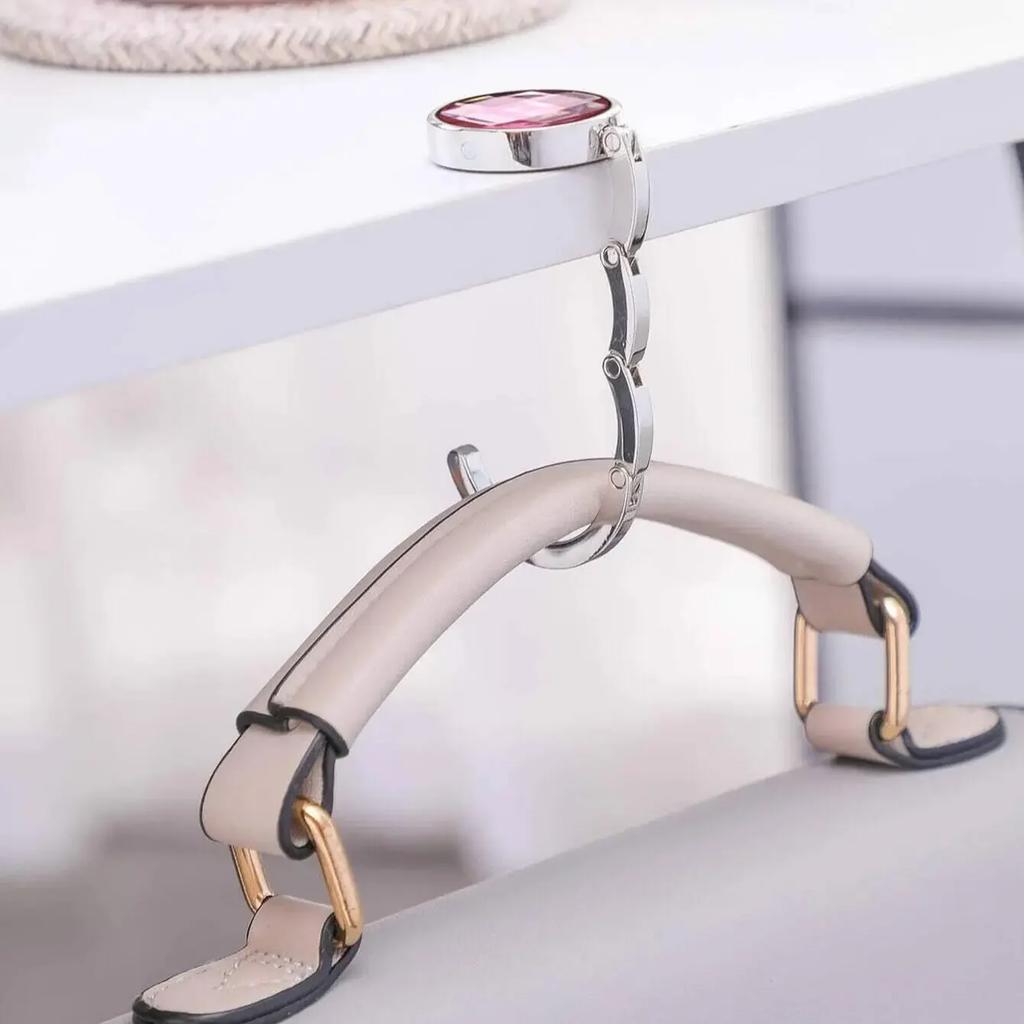 Portable Round Acrylic Hook Student Table Hook Lattice Crystal Bag Hanger Folding Metal Multifunctional Gift Bag Hook