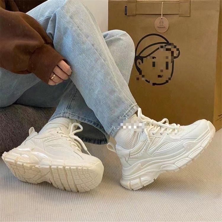 Hong Kong style white mesh sneakers breathable spring new thick-soled small dad shoes