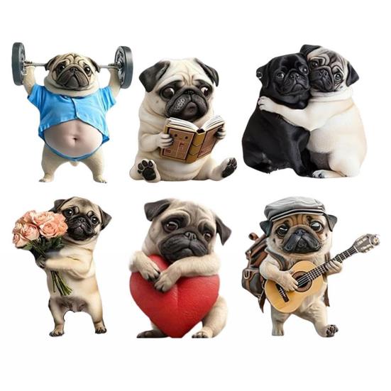 6 Pcs 2D Flat Dog Car Rear View Mirror Charm Acrylic Auto Interior Accessories Christmas Tree Hanging Ornament for Window Backpack Home Decor