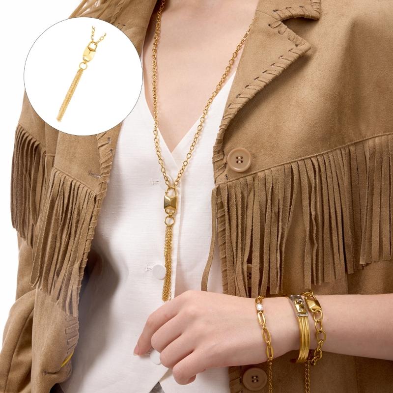 Delicate Tassels Detail Lock Charm Necklace Adding Movement and Graces Adjustable Fit Feminine Elegances Clavicle Chain