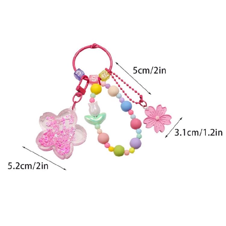 Cherry Blossoms Quicksand Keyring Women Girls DIY Bag Earphone Cover Pendants
