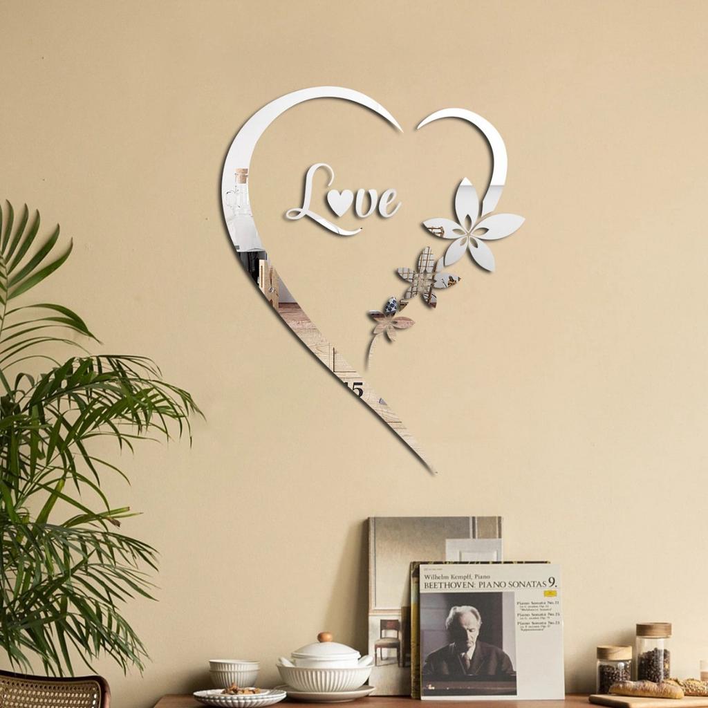 LOVE Heart Mirror Wall Stickers Self Adhesive DIY Acrylic Mirror Stickers for TV Background Bedroom Wall Art Home Decoration