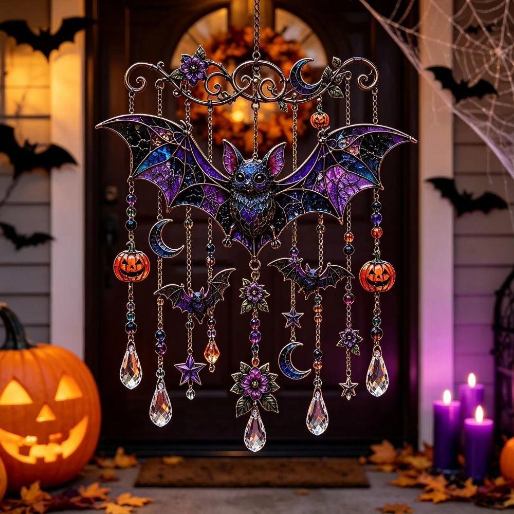 Carillon à vent fantôme suspendu Carillon à vent lumineux d'Halloween Ornement suspendu Intérieur Mur Porte