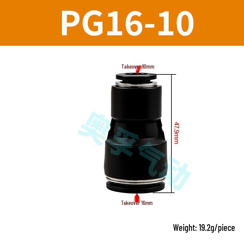 Black Pneumatic High-Pressure Air Hose Quick Connect Fitting, Variable Diameter (4 To 16mm), PU Straight Pneumatic Component
