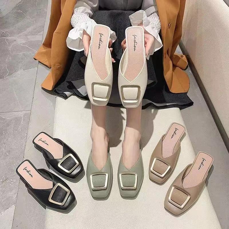 Pantoufles à enfiler pour femmes enveloppantes à moitié: Semelle souple, Polyvalent, Tendance, Vêtement d'extérieur.
