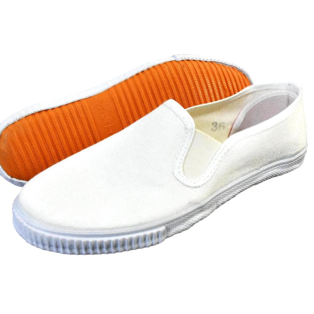 HWF White Canvas Slip-On Non-Slip Work Shoes, Blue & White Sneakers with Luthai Tendon Sole for Men & Women