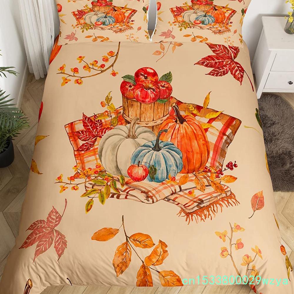 Maple Leaves Polyester Duvet Cover Set Fall Theme Comforter Cover With Pillowcase King Queen Size For Kids Boys Girl Bedding Set