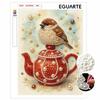5D Pearl Painting Kit Framed with Sparrow On Red Teapot Sparkling Bead Art Canvas DIY Relaxing Craft for Wall Decor Artworks Home Gift