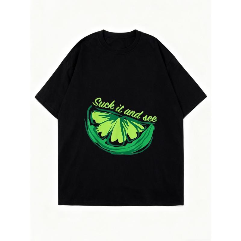 Oversized T Shirt Black Lime Slice With Suck It And See Text Casual Wear For Women Summer Street Style Fashion Top