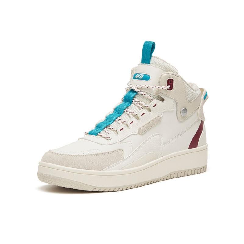 Anta Slip-Resistant Cushioning Wear-Resistant Mid-Top Skateboard Shoes Men's White Sneakers 112148013R-6
