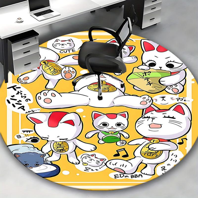 1pc Anime Cat Round Carpet  Cute Design for Office Chair Mat, NonSlip Rug Suitable for Home Decor, Living Room